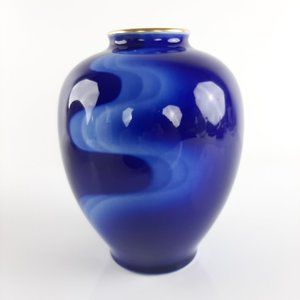 Vintage Fukagawa Vase Japanese Cobalt Blue White